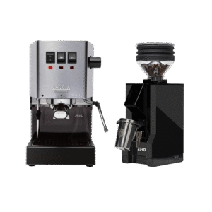 Gaggia Classic E24 Stainless Steel & Eureka Mignon Zero 55 Matte Black with Black Spout Grinder Bundle